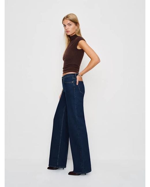 Reformation Blue Greta Super Stretch Low Rise Wide Leg Jeans Denim