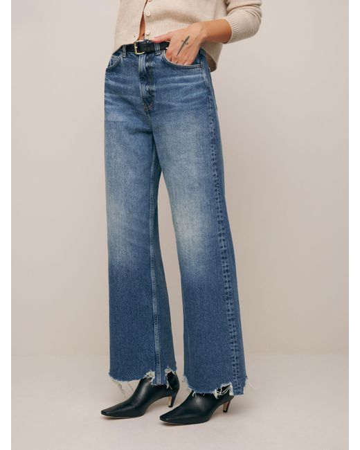 Reformation Blue Cary High Rise Slouchy Wide Leg Cropped Jeans