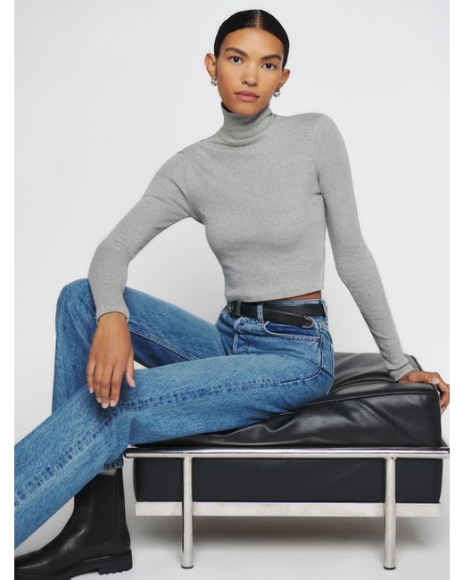 Reformation Gray Davy Cropped Ribbed Turtleneck Tee