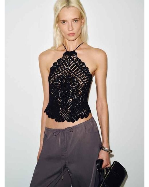Reformation White Thea Sheer Cotton Crochet Halter