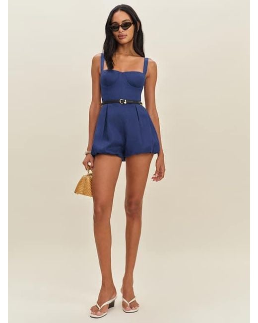Reformation Women's Blue Lydia Linen Romper - Main Image