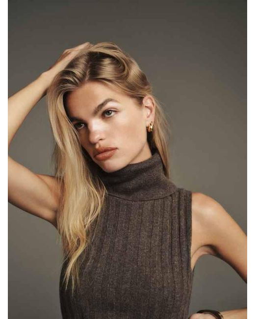 Reformation Brown Rowyn Cashmere Turtleneck Tank