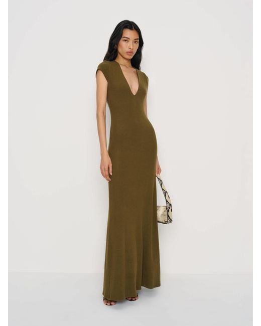 reformation olive green dress Reformation Ziva Embellished Midi Dress – The Closet New York main image 0