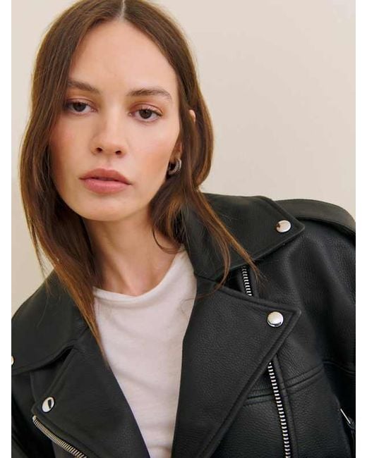 Reformation Black Veda Doyer Leather Jacket Pebble
