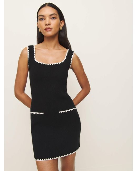 Reformation Black Isabelle Regenerative Wool Embroidered Sweater Dress