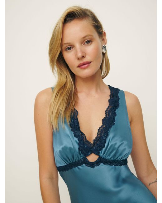 Reformation Aliceyn Silk Dress in Blue | Lyst