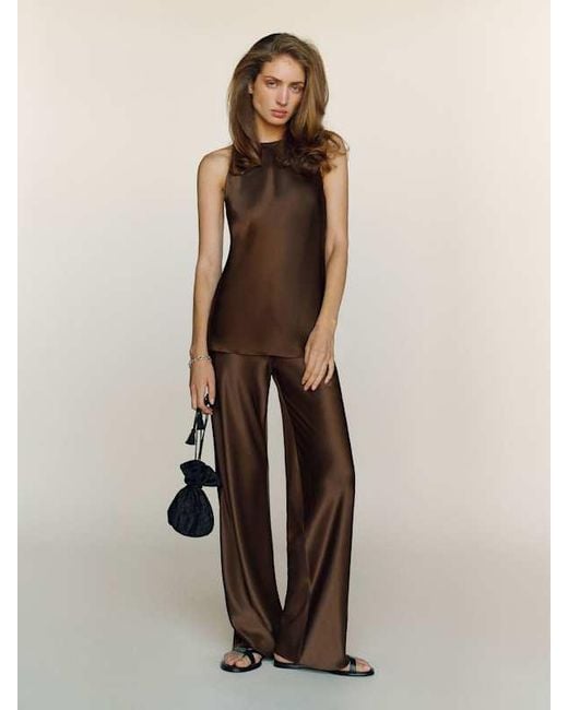 Reformation Brown Gale Satin Mid Rise Bias Pant