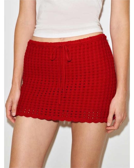 Reformation Red Fleurine Cotton Crochet Mini Skirt