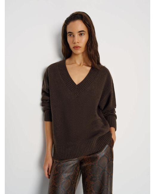 Reformation Brown Jadey Cashmere Oversized V-Neck Sweater