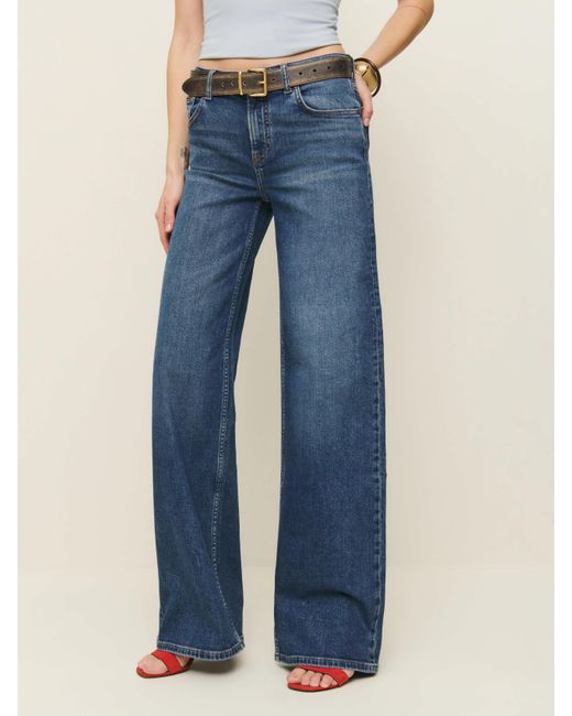 Reformation Blue Greta Super Stretch Low Rise Wide Leg Jeans