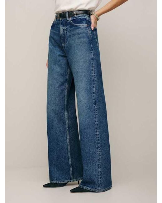 Reformation Blue Cary High Rise Slouchy Wide Leg Jeans Denim