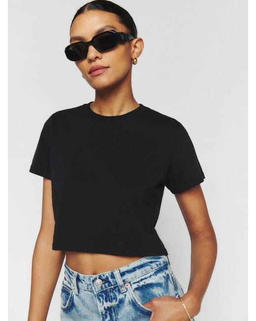 Reformation Black Cropped Classic Crew Tee