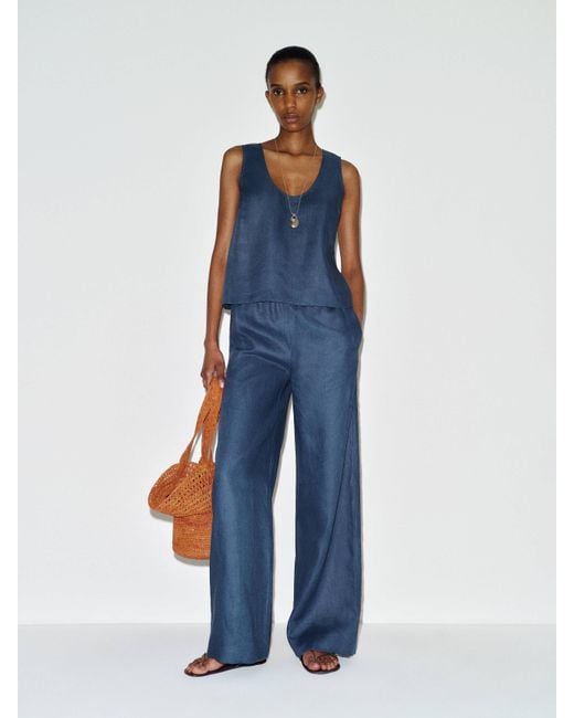 Reformation Blue Lenora Linen Two Piece