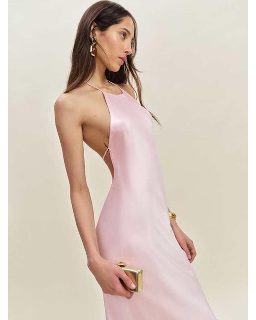 embellished backless dress Isabella Satin Backless Maxi Dress Pink main image 1