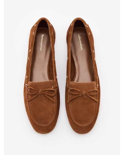 Reformation Brown Suede Slip-On Boat Loafers