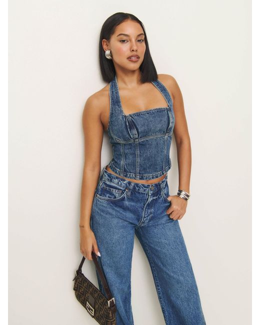 Reformation Blue Lucinda Denim Top 0