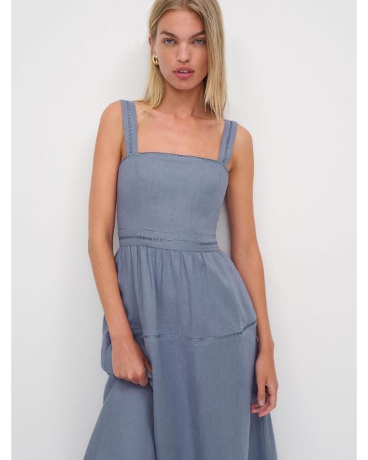Reformation Blue Everett Linen Dress 0