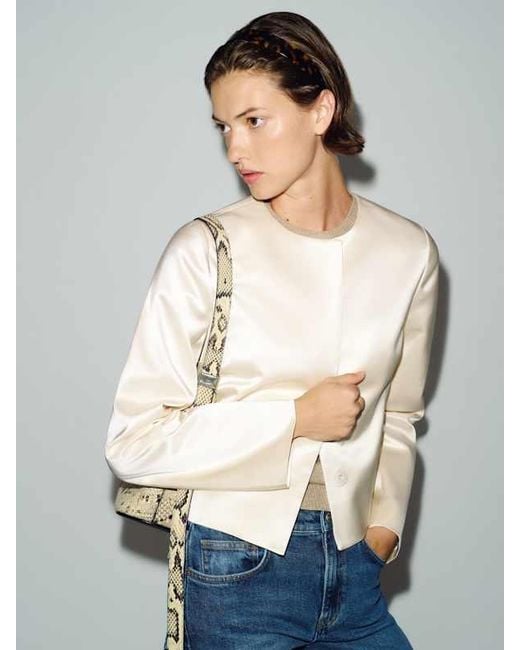 Reformation Blue Stella Cropped Satin Jacket