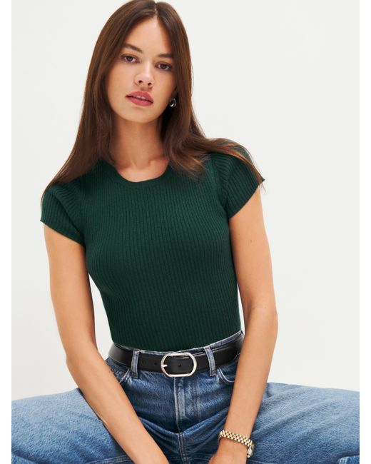 Reformation Green Teo Cashmere Short Sleeve Sweater