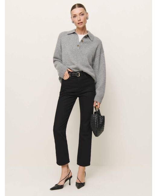 Reformation Black Cynthia High Rise Straight Cropped Jeans