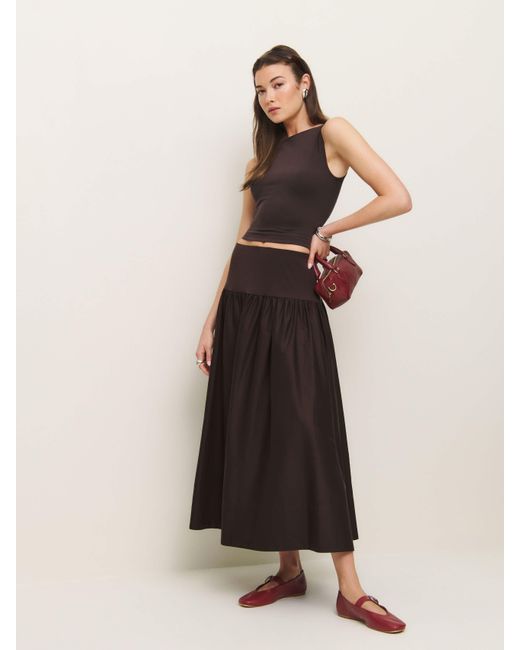 Reformation Natural Mid-Rise Midi Drop Waist Skirt