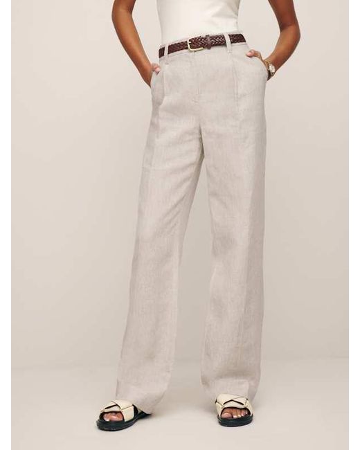 Reformation Black Petites Alex Linen Mid Rise Pant