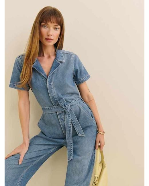 Reformation Blue Graham Lived-In Denim Jumpsuit