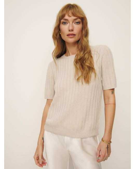 Reformation Natural Tess Cashmere Short Sleeve Sweater