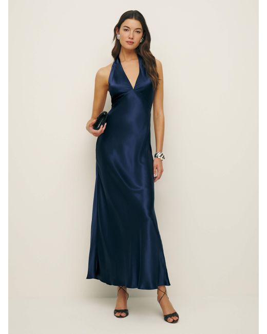 Reformation Blue Daniela Silk Dress
