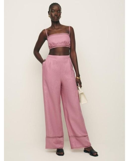 Reformation Pink Linen Two Piece