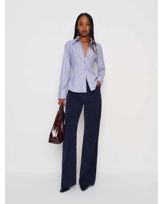 Reformation Blue Raya Fitted Shirt Baby Stripe 0