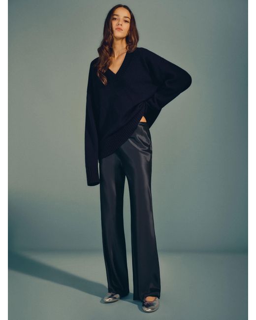 Reformation Blue Gale Satin Mid Rise Bias Pant