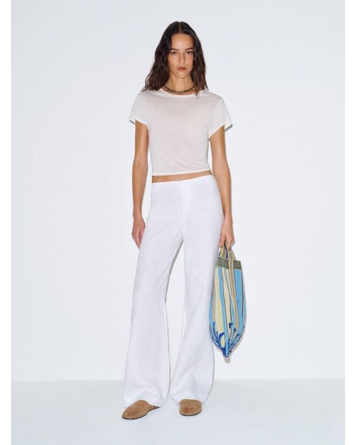 Reformation White Vida Linen Low Rise Pant 0