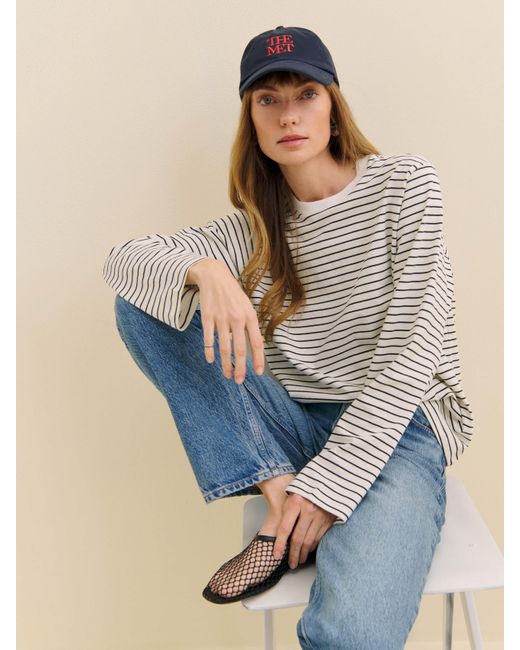 Reformation Blue Asher Oversized Long Sleeve Tee