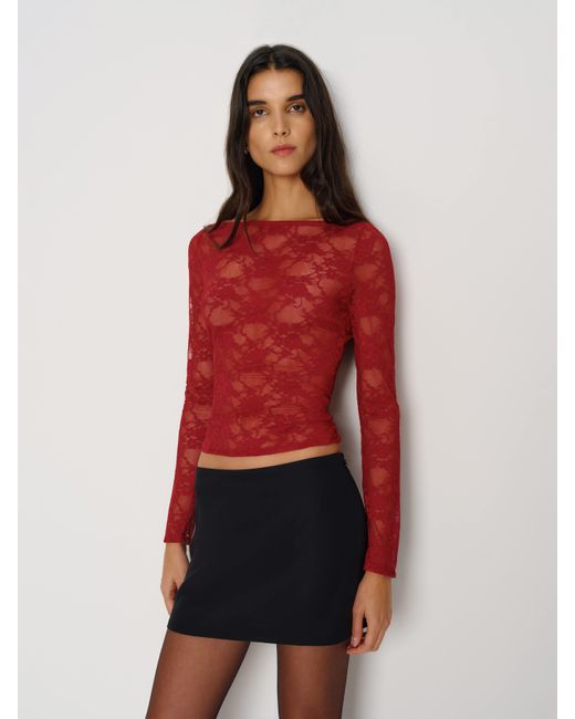 Reformation Red Adriano Lace Knit Top Lace