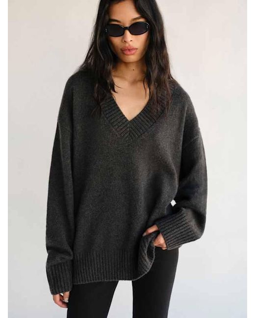 Reformation Gray Jadey Cashmere Oversized V-Neck Sweater