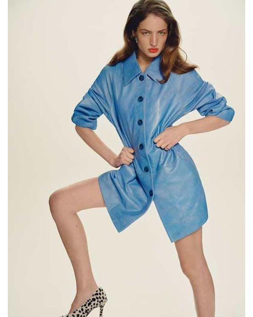 Reformation Blue Veda Celine Jacket Leather