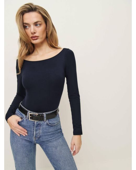 Reformation Blue Serene Knit Bodysuit