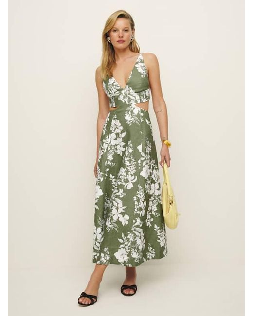 knee length dresses for ladies Rent The Casette Floral Linen Maxi Dress By Reformation
