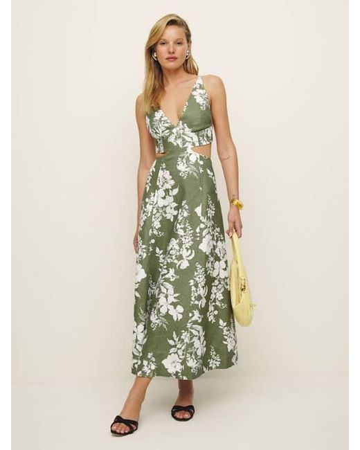 Reformation Green Samara Linen Dress