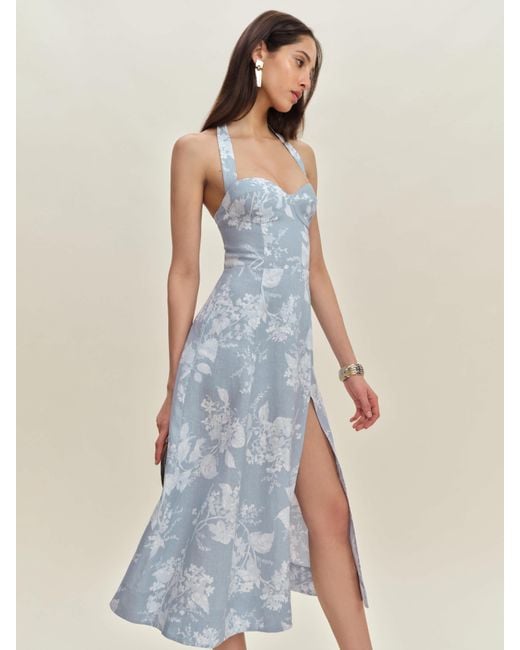 Reformation Blue Tala Linen Dress