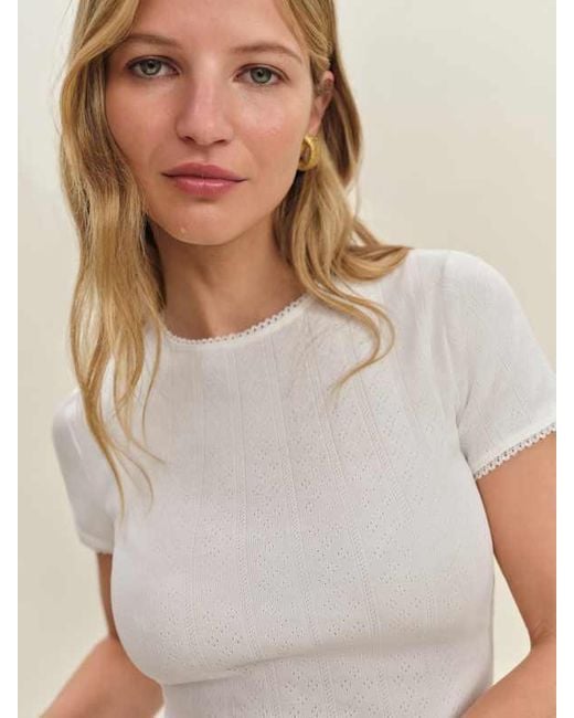 Reformation White Lucas Pointelle Top