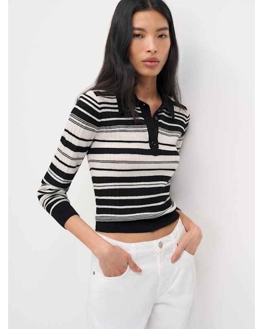 Reformation White Hermia Regenerative Merino Polo Cream Stripe