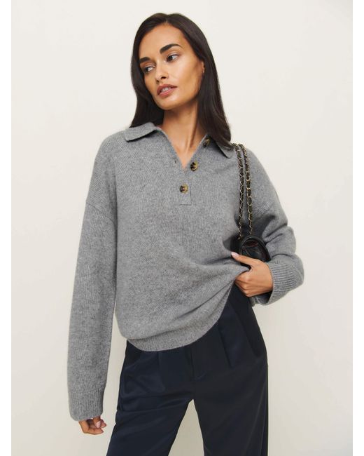Reformation Gray Brooklyn Cashmere Polo Sweater