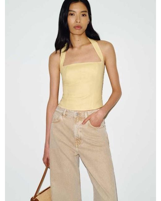 Reformation Natural Malika Linen Top 0