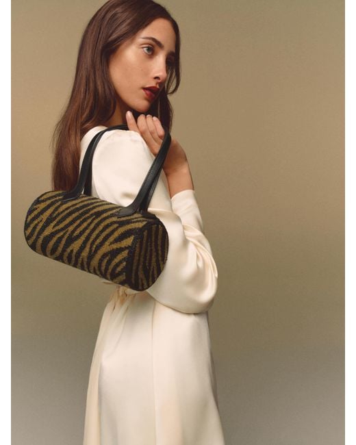 Reformation White Aurora Shoulder Bag Bronze Zebra Beaded