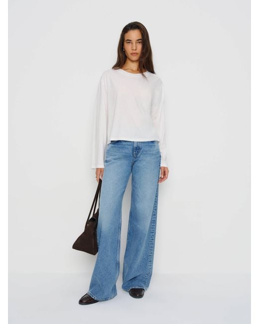 Reformation Blue Liam Long Sleeve Oversized T-Shirt