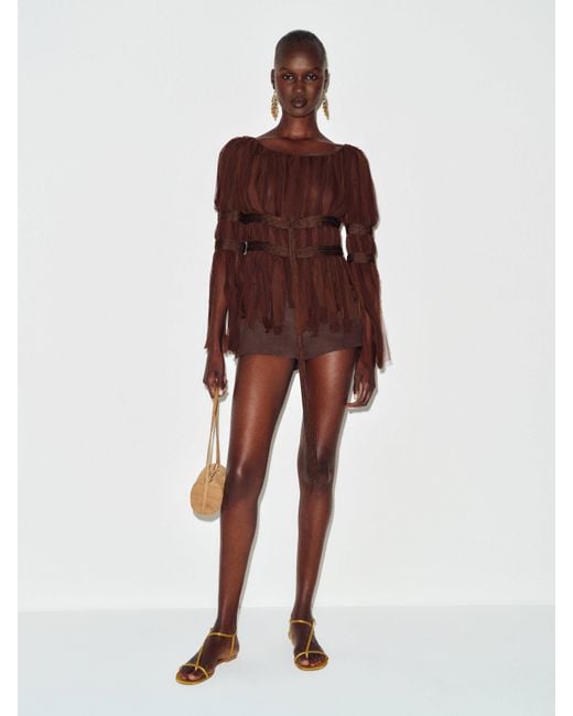 Reformation Brown Vintage Max Mara Fringe Top