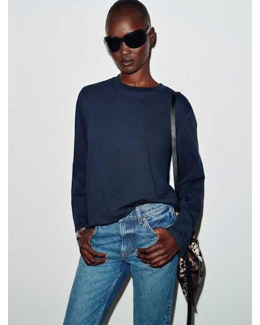Reformation Blue Asher Oversized Long Sleeve T-Shirt