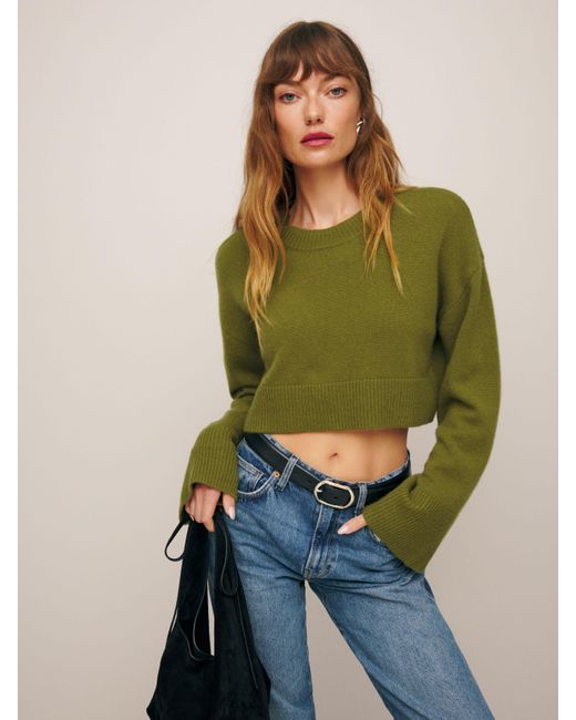 Reformation Green Paloma Cropped Cashmere Crew